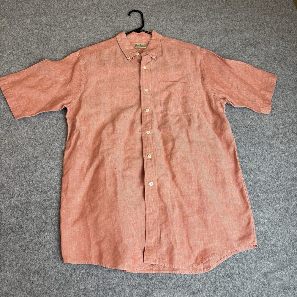 Ll Bean Shirt Men's Medium Vintage Orange Short Sleeve Button Down Casual Wear